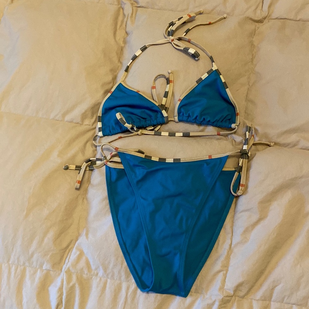 Teal Burberry bathing suit with Burberry check size M